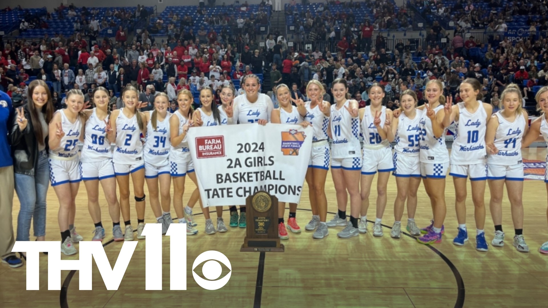 The Lady Warhawks finish the season 43-0 and are back-to-back Class 2A state champions. Dessie McCarty led the way with 20 points and 16 rebounds.