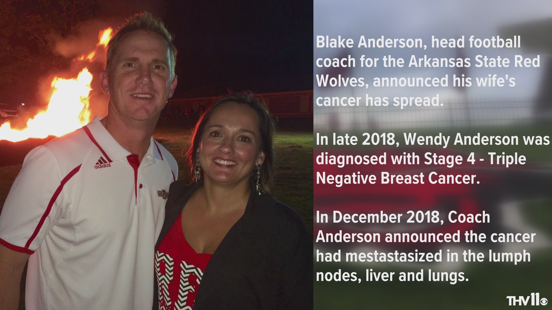 Blake Anderson, head football coach for the Arkansas State Red Wolves announced his wife’s cancer has spread.