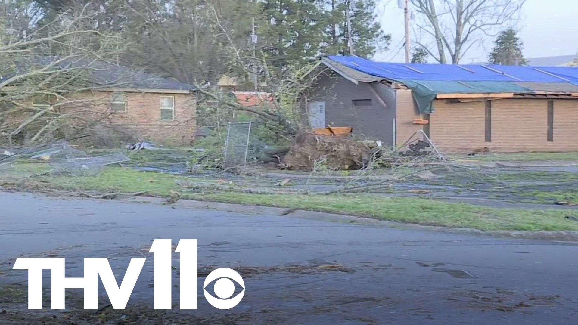 Daylight shows storm damage in Jacksonville, Arkansas