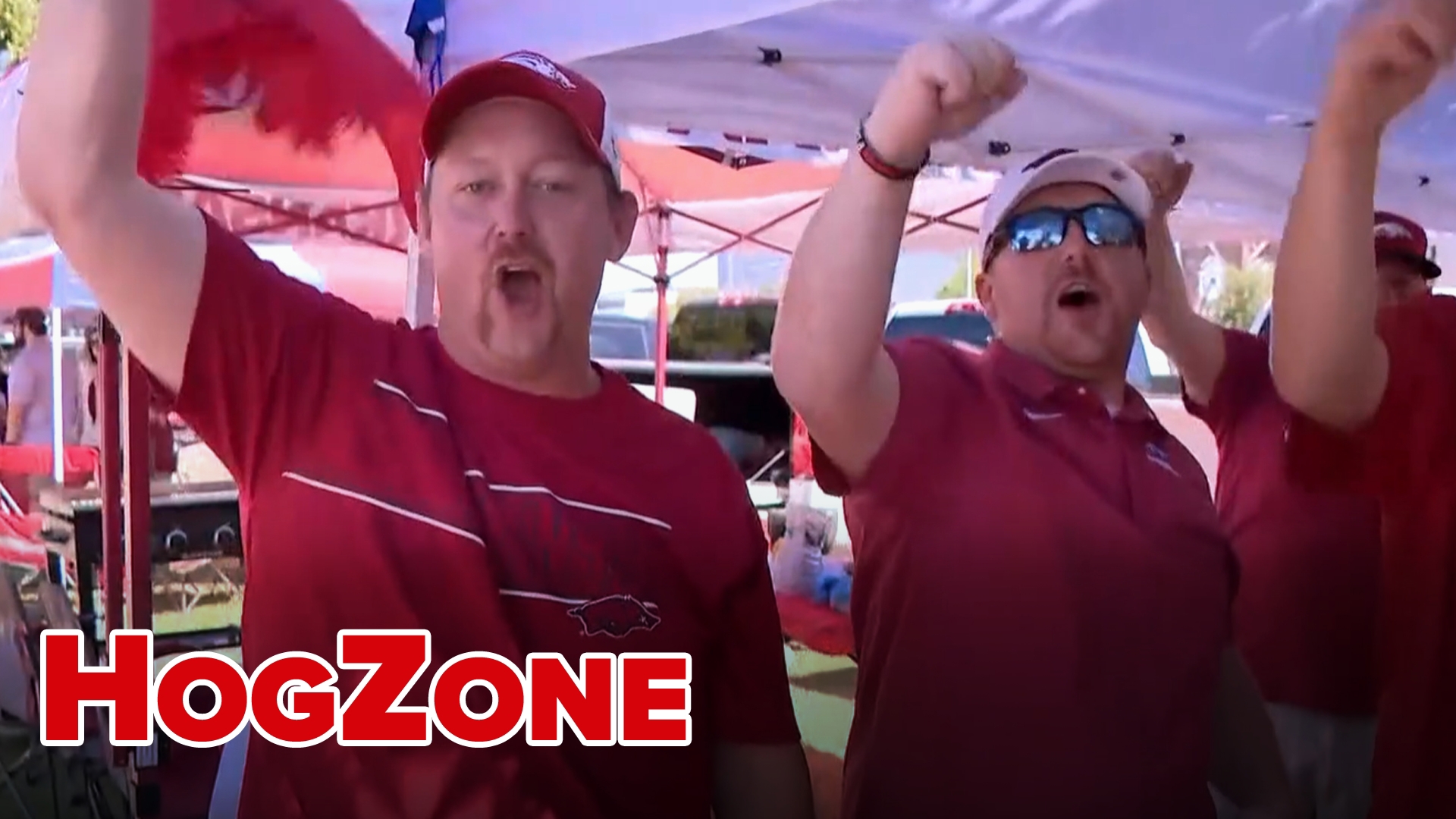 Nick Luttrell talks to some Arkansas Razorbacks fans outside of AT&T Stadium ahead of the Southwest Classic against Texas A&M.