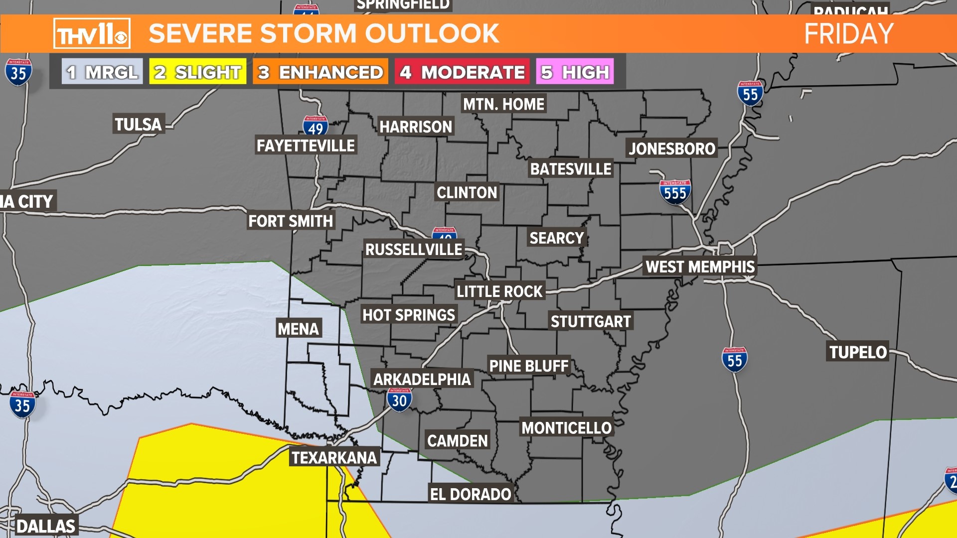 Most of Arkansas could experience strong storms Thursday night