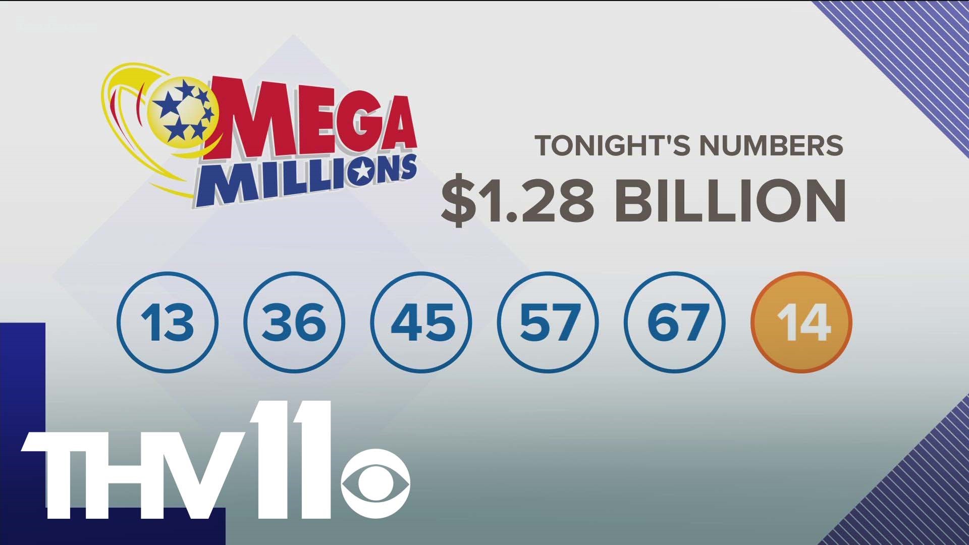 The winning Mega Millions numbers for the $1.28 billion are 13, 36, 45, 57, 67, and 14.