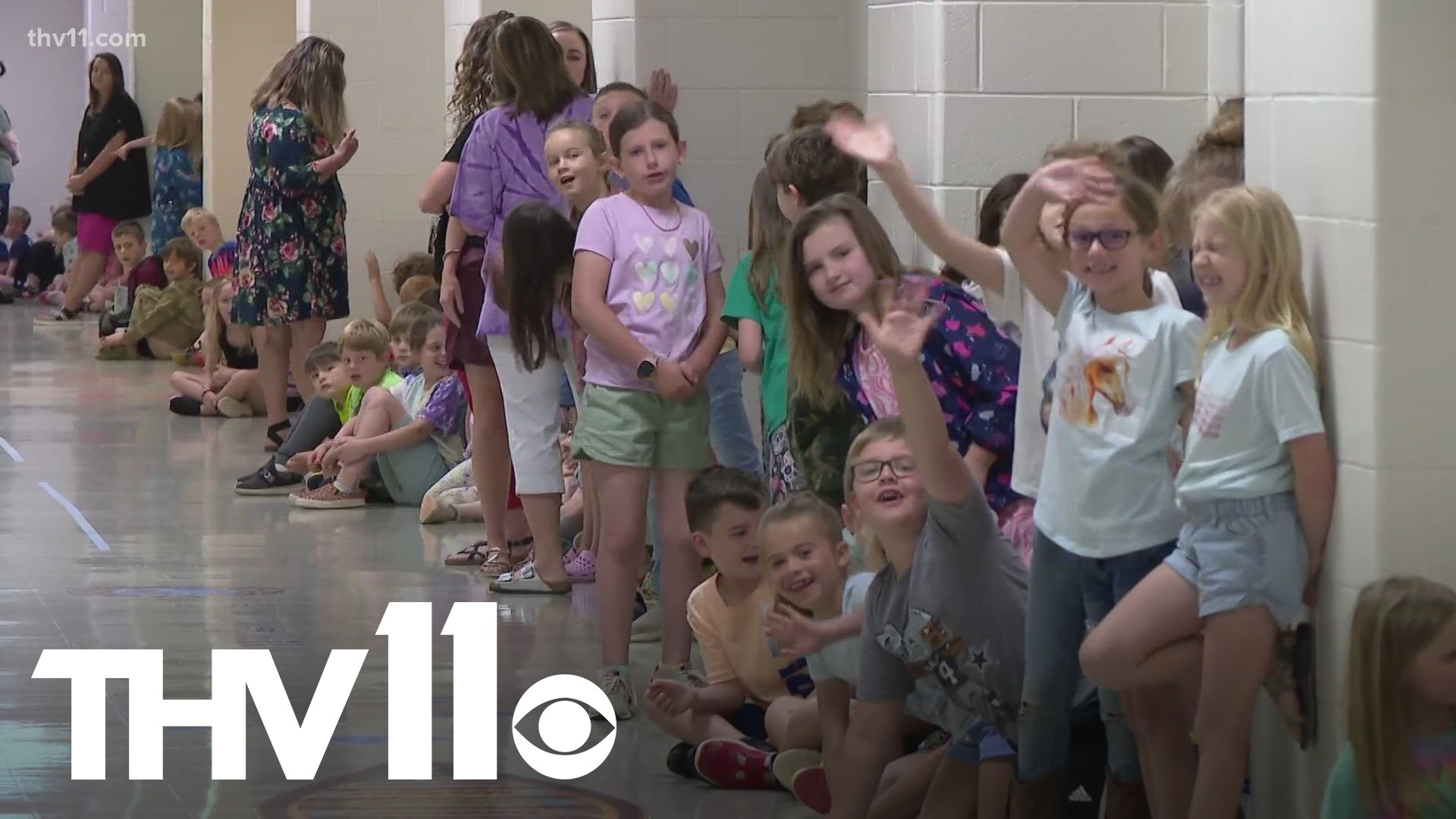 Students at Stagecoach Elementary in Cabot participated in the THV11 Summer Cereal Drive by collecting 1,000 cereal boxes and toppling them over like dominoes.