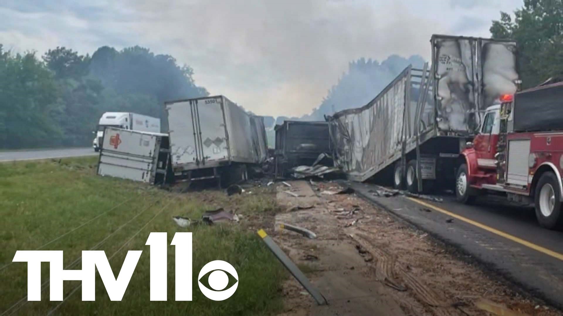 Arkansas crews finished repaving roads following a deadly crash involving 8 18-wheelers, resulting in 3 people dying.