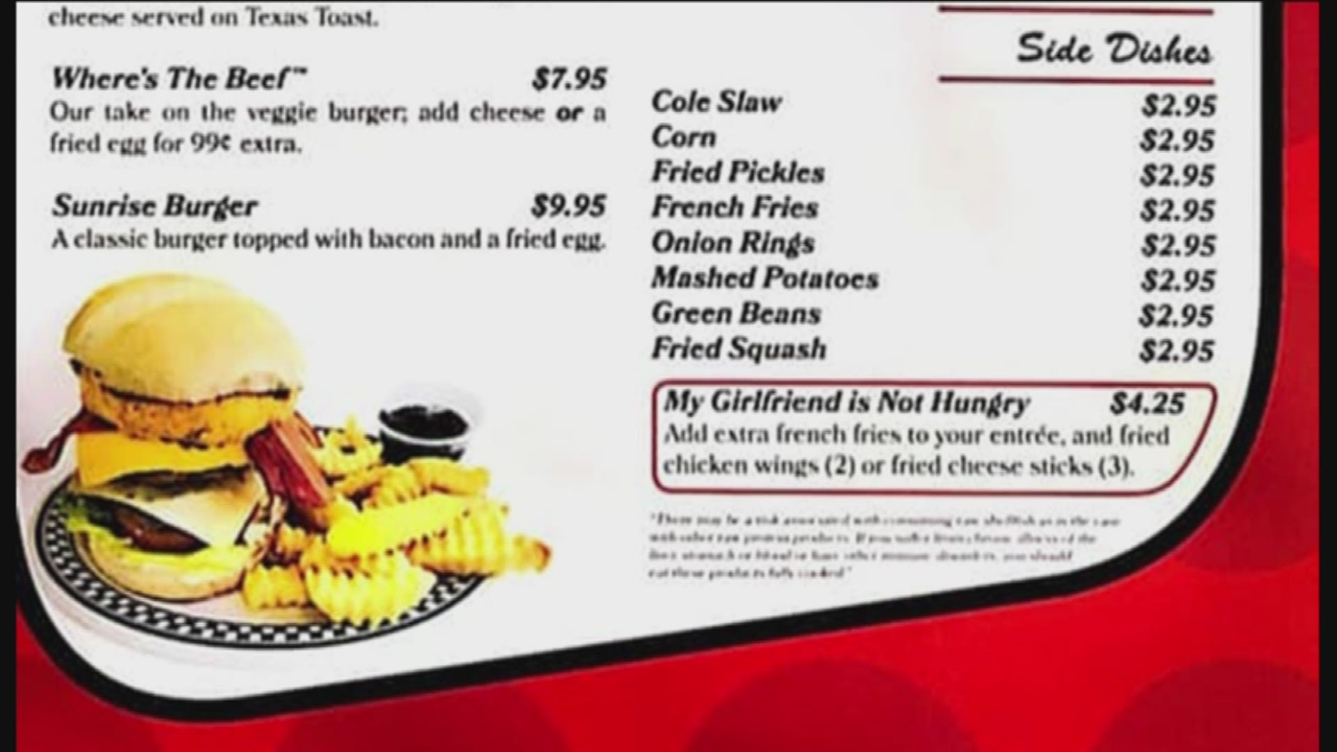 A diner goes viral for offering 'My Girlfriend's Not Hungry' option.
