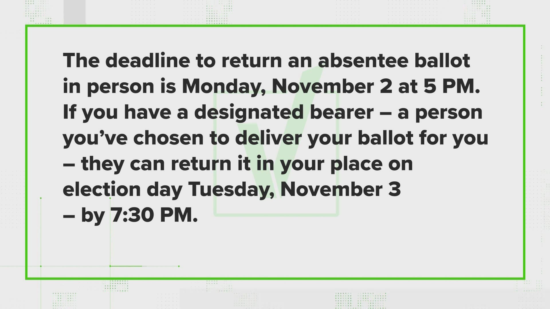 One THV11 viewer was wondering about the deadline for turning in absentee ballots.