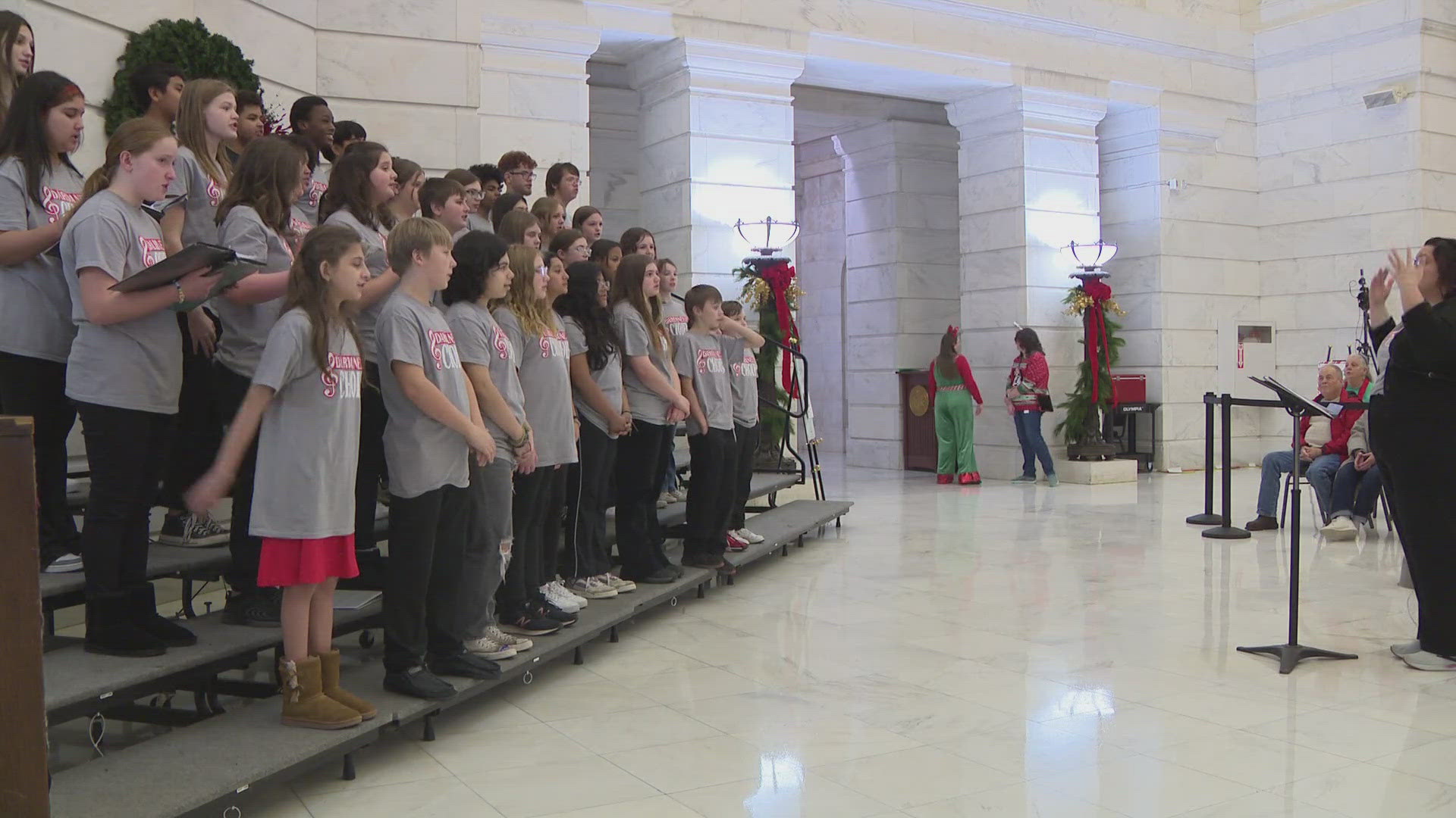 As Christmas day grows closer, many schools have been caroling while at the Arkansas State Capitol. Here's Dardanelle Middle School.