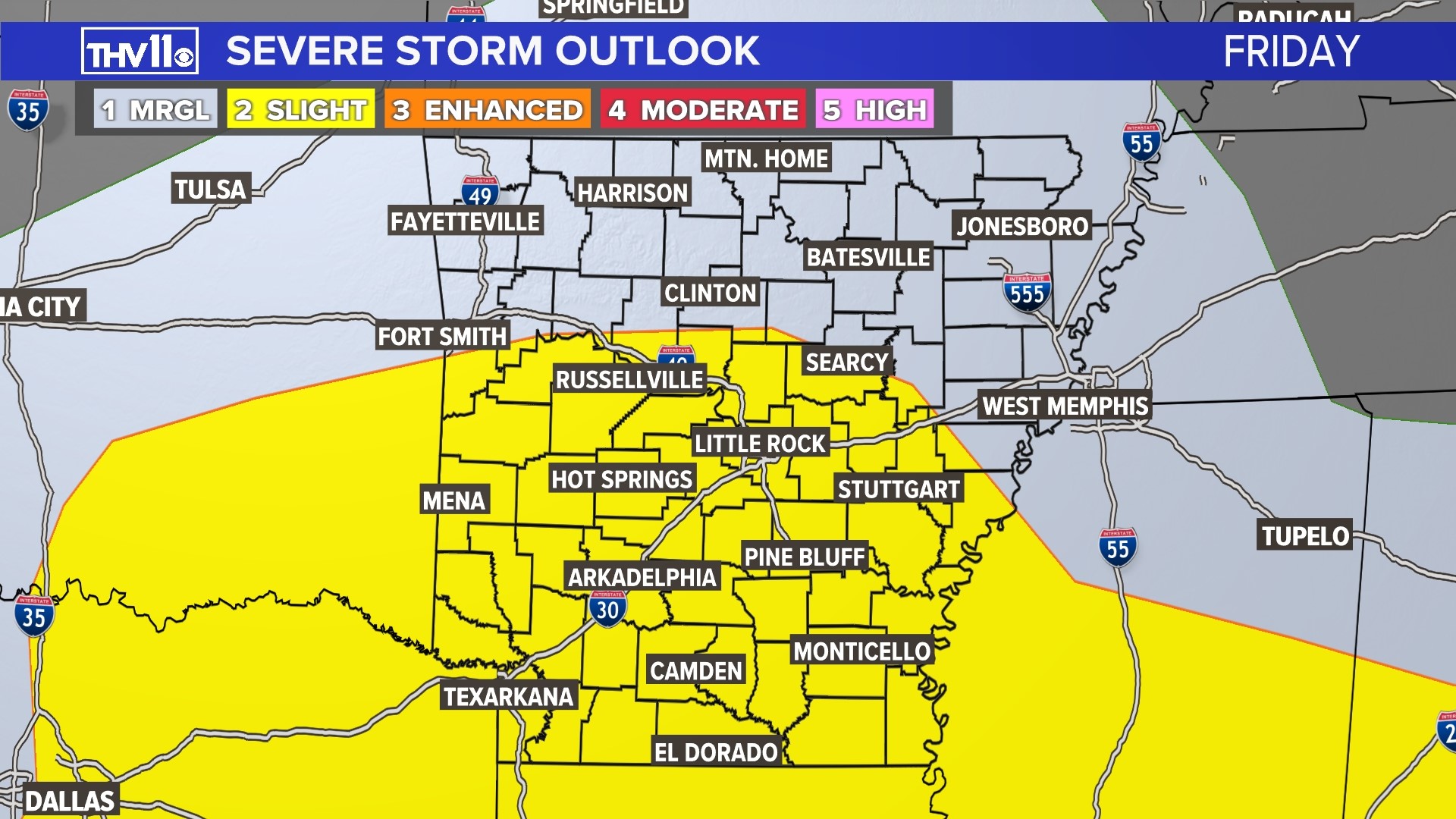 Most of Arkansas could experience strong storms Thursday night