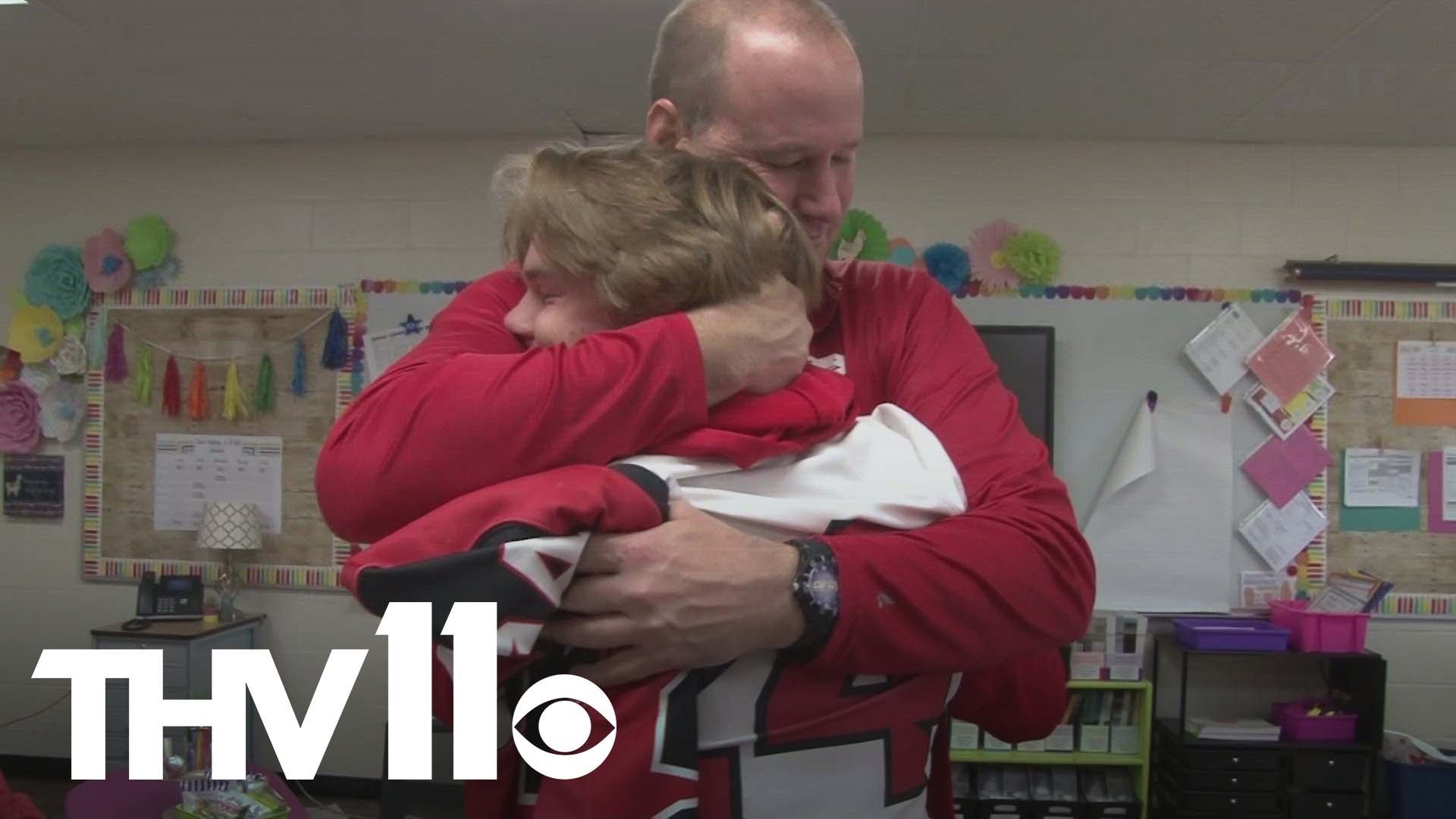 There's a growing tradition in Cabot of surprising the teacher who had the biggest impact on students with their senior jersey.