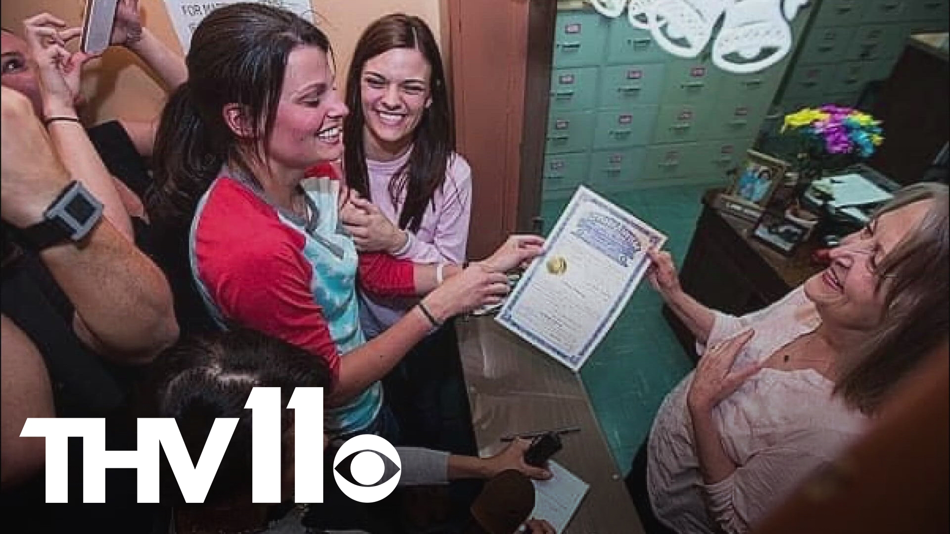 Jennifer and Kristin Seaton-Rambo, the first same-sex couple to be granted a marriage license in Arkansas, reflect on the state's progress ten years later.