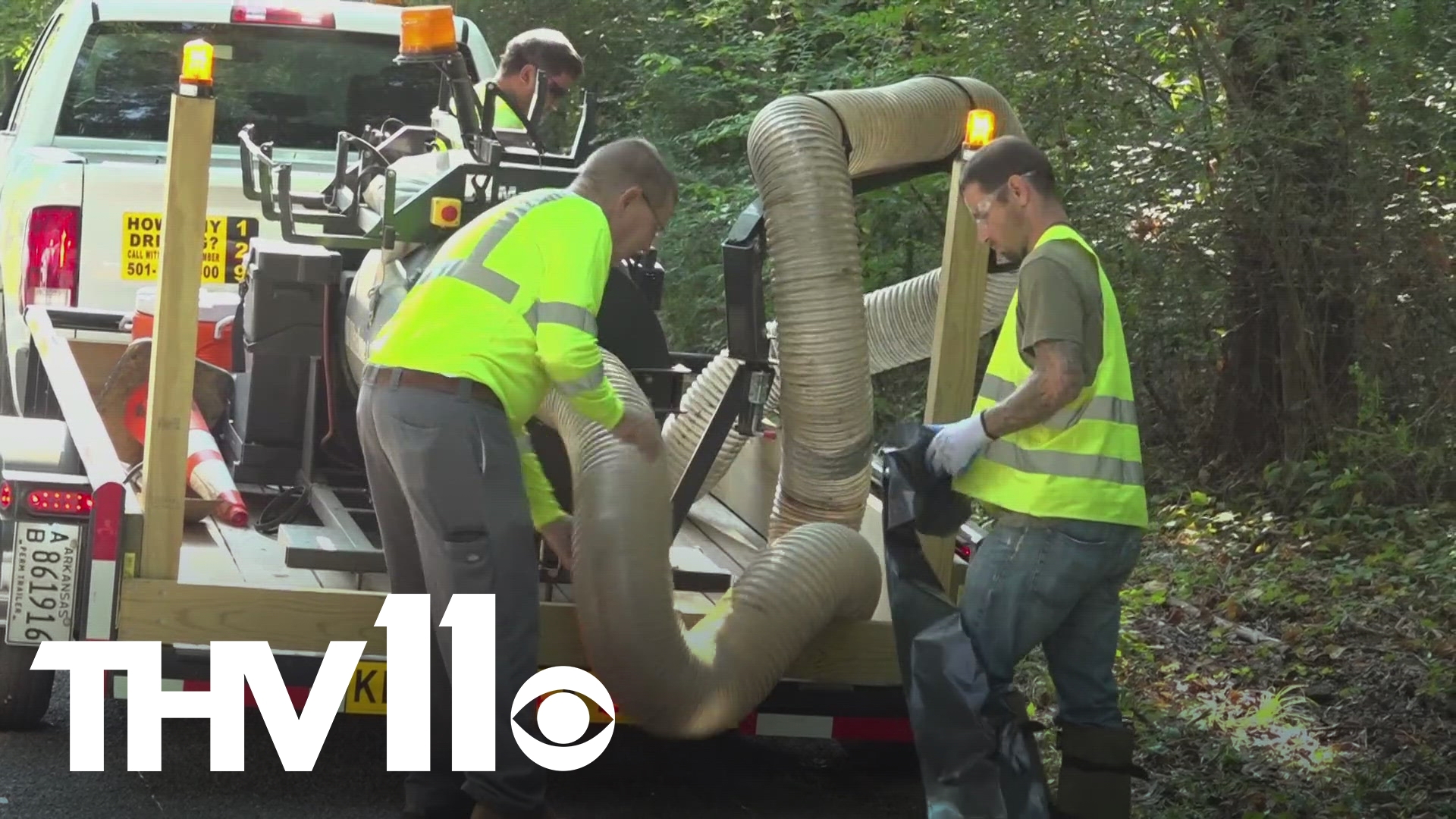 The Madvac allows litter crew employees to suck up and bag trash automatically without actually having to bend over and pick it up piece by piece.