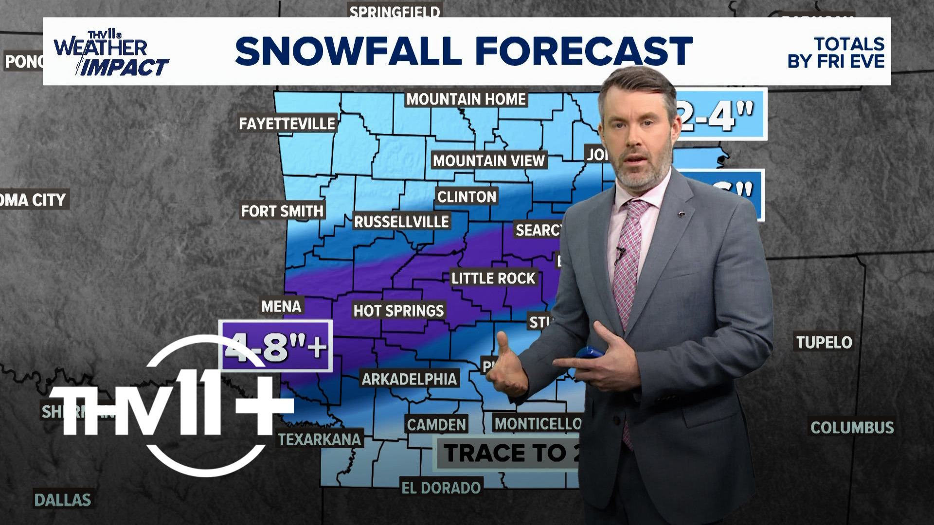 Winter weather is set to move through Arkansas this week, with some areas anticipated to see up to 8 inches of snow.