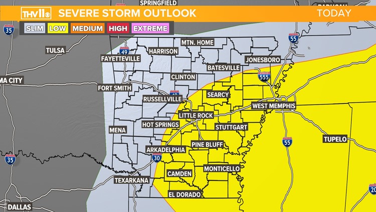 Strong scattered storms could reach parts of Arkansas