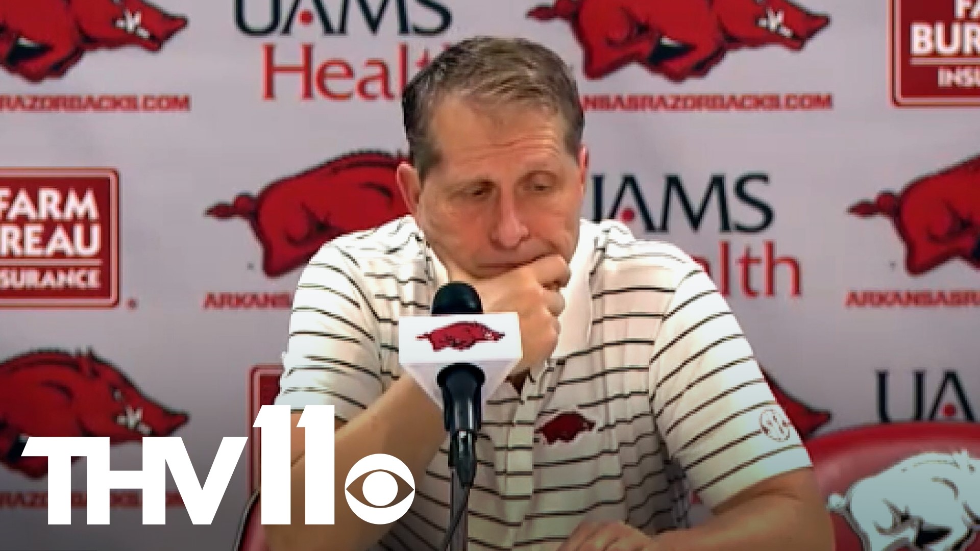 Arkansas is now 6-6 in the SEC after a 70-64 loss to Mississippi State at Bud Walton Arena.