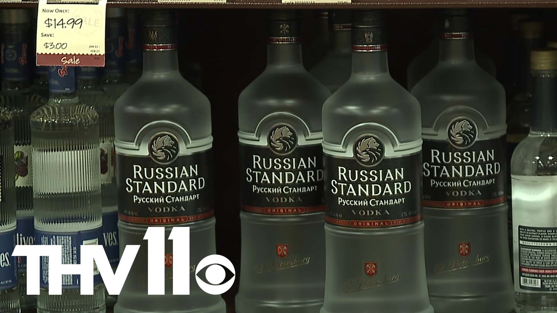 Some Arkansas liquor stores are pulling alcohol from their shelves with ties to Russia— all to send a message.
