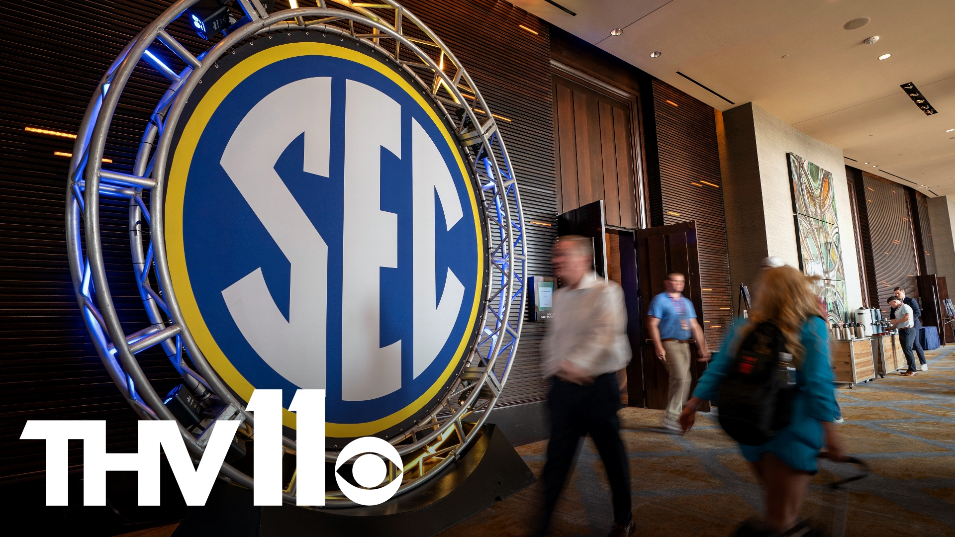 Sam Pittman, Landon Jackson, Taylen Green and Andew Armstrong represent the Arkansas Razorbacks at this year’s SEC Media Days in Dallas.