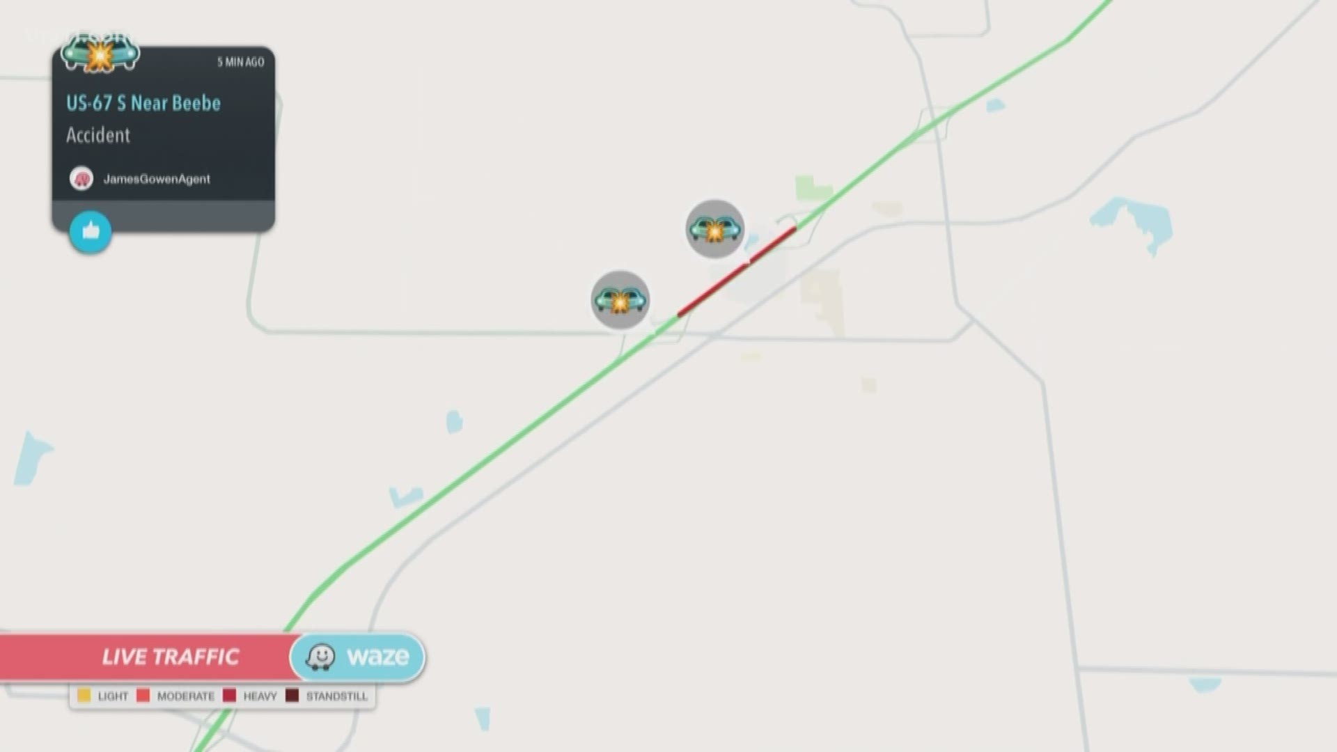 Accident on U.S. Highway 67 SB near 0.5 miles northeast of Exit 22. All lanes remain blocked at this time.