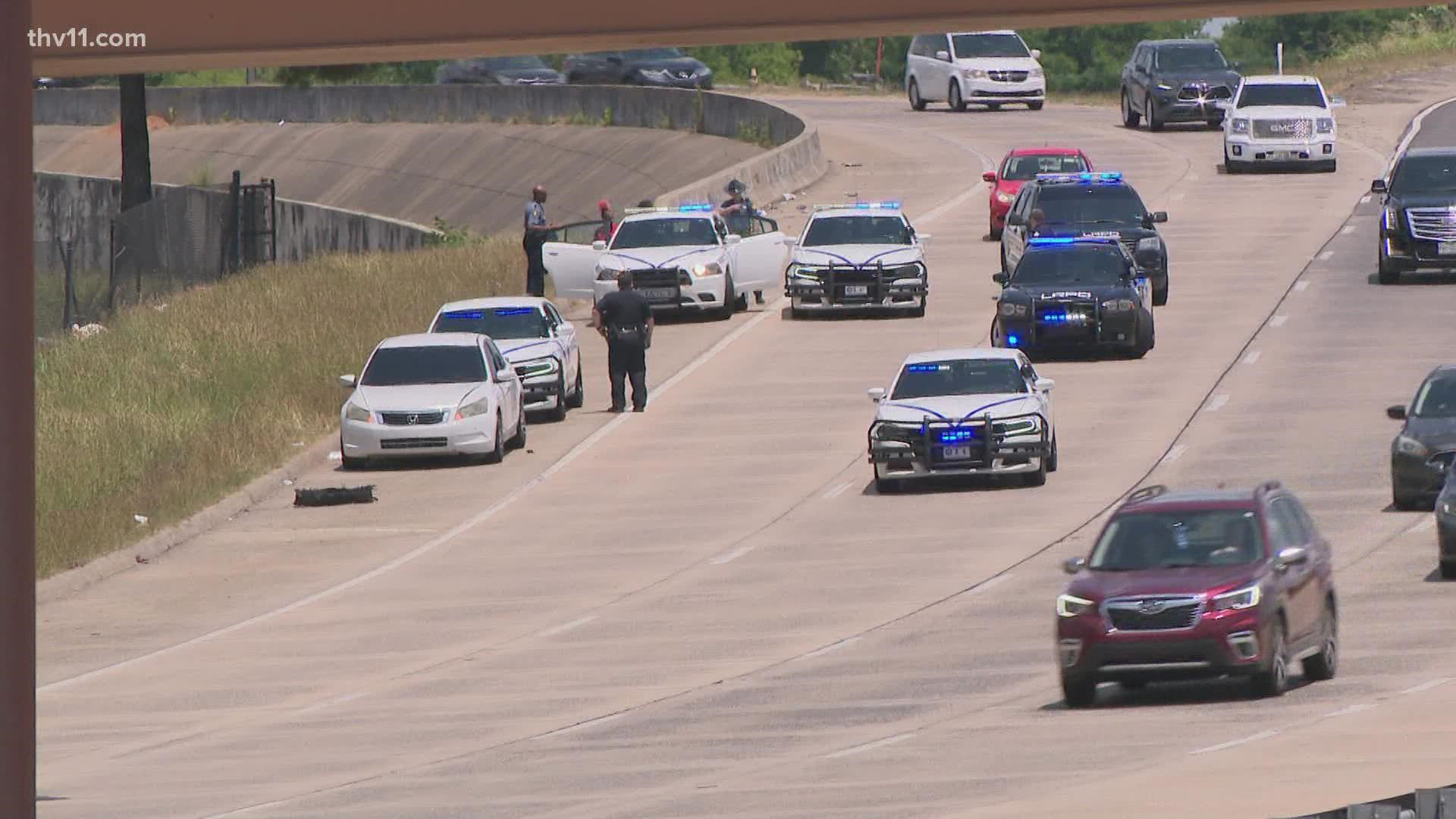 A shooting between two cars on I-30 in North Little Rock sent one man to a hospital and prompted police to alert drivers on I-630.