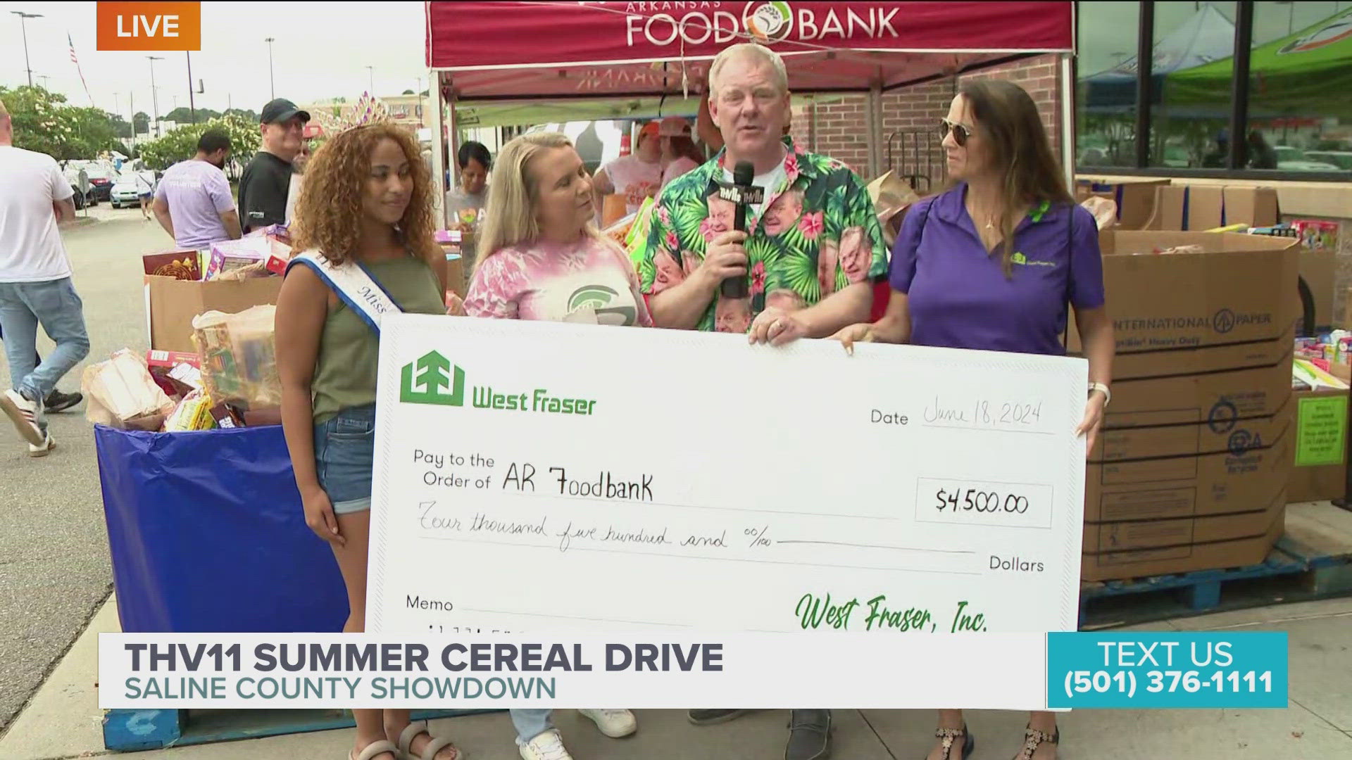 West Fraser made sizable donation to THV 11 Summer Cereal Drive. Text 'cereal' to (501) 376-1111 to donate.