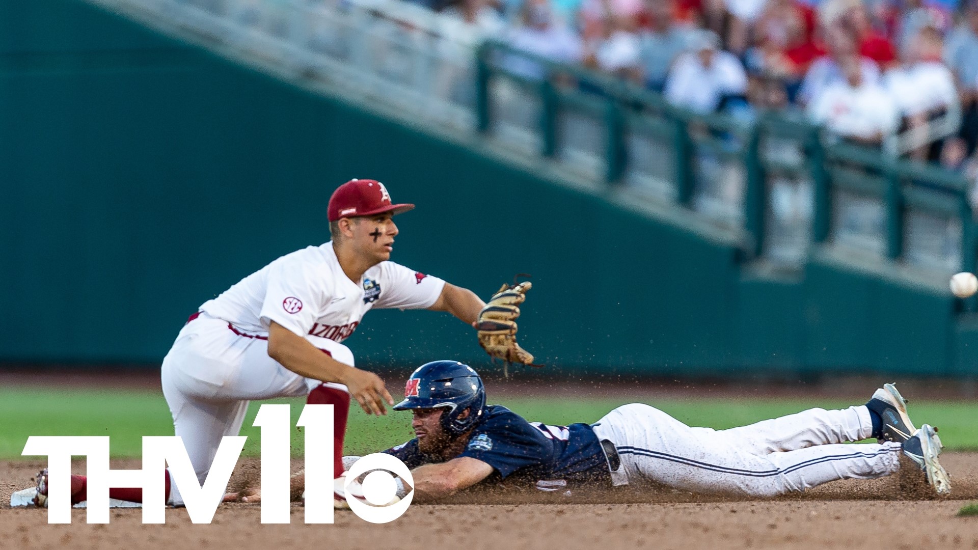 Arkansas fell to Ole Miss 13-5 at the College World Series. The Razorbacks will now take on Auburn on Tuesday at 6 PM.