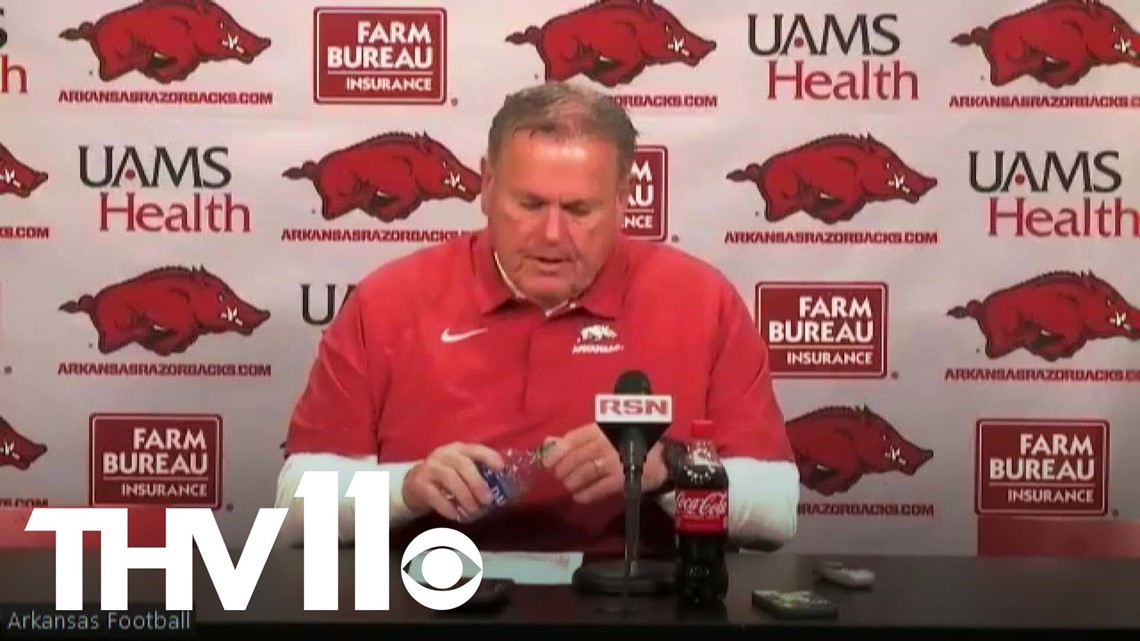 Sam Pittman reacts to Hogs' win against Ole Miss