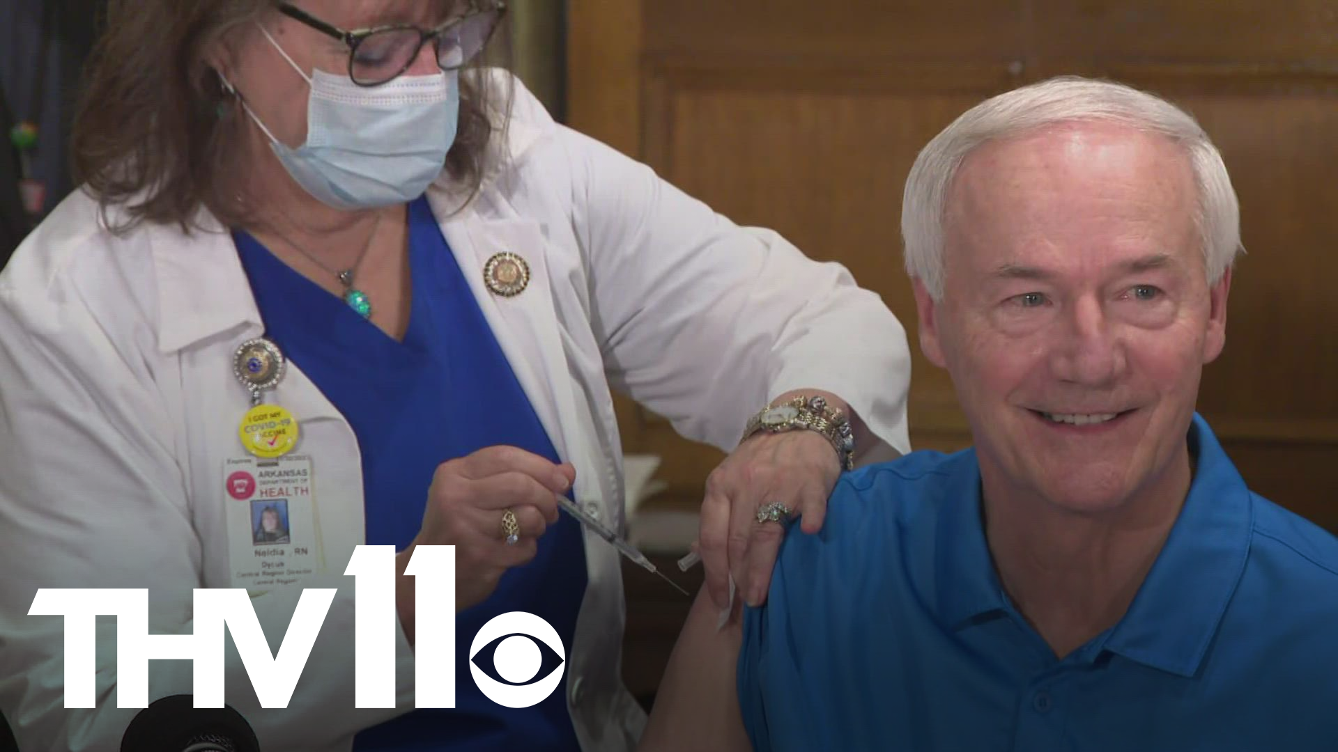 Arkansas Governor Asa Hutchinson received his COVID-19 booster shot at the beginning of his weekly press conference.