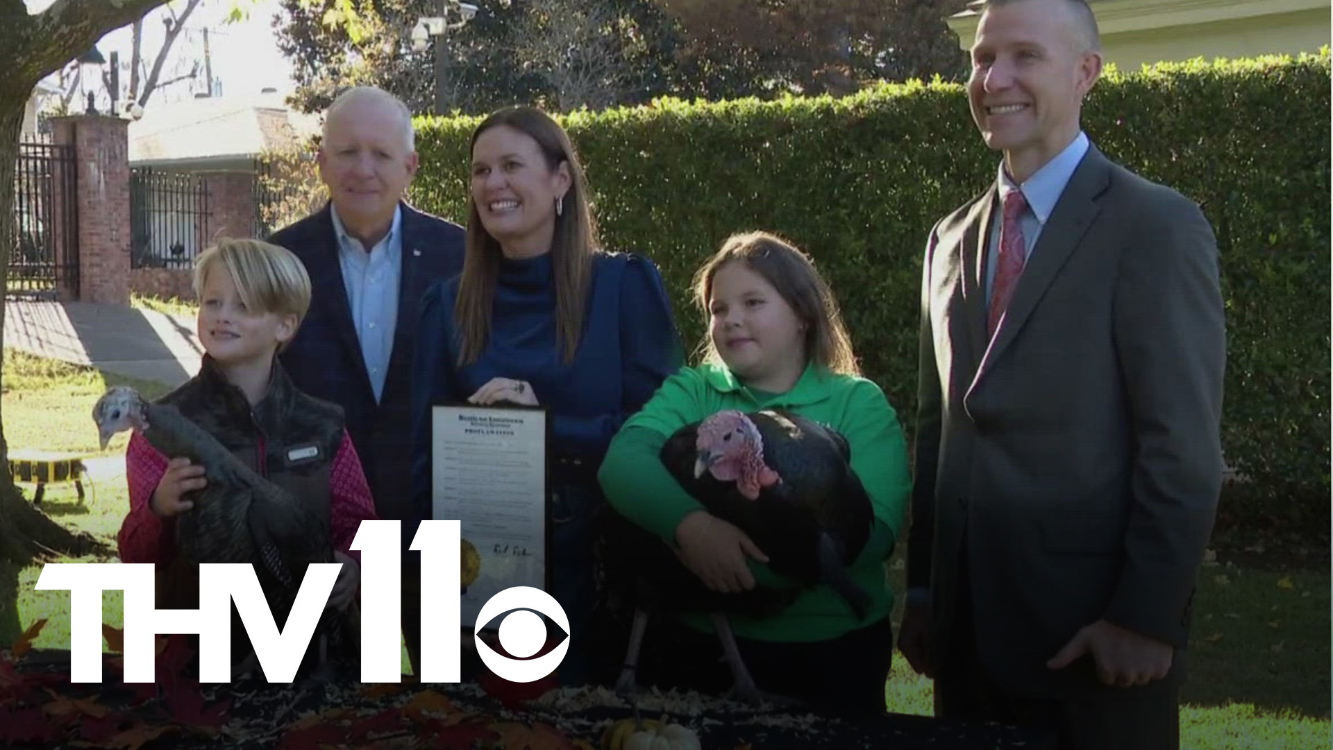 Tom and Gladys were the two turkeys pardoned by Gov. Sarah Huckabee Sanders this afternoon ahead of Thanksgiving. 