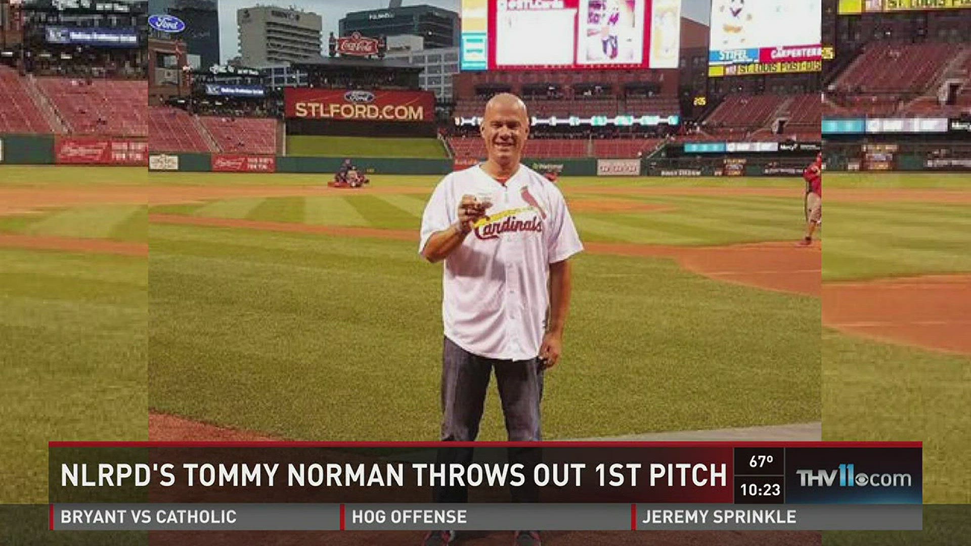 North Little Rock police officer Tommy Norman was honored to throw out the first pitch at the St. Louis Cardinals game on Thursday