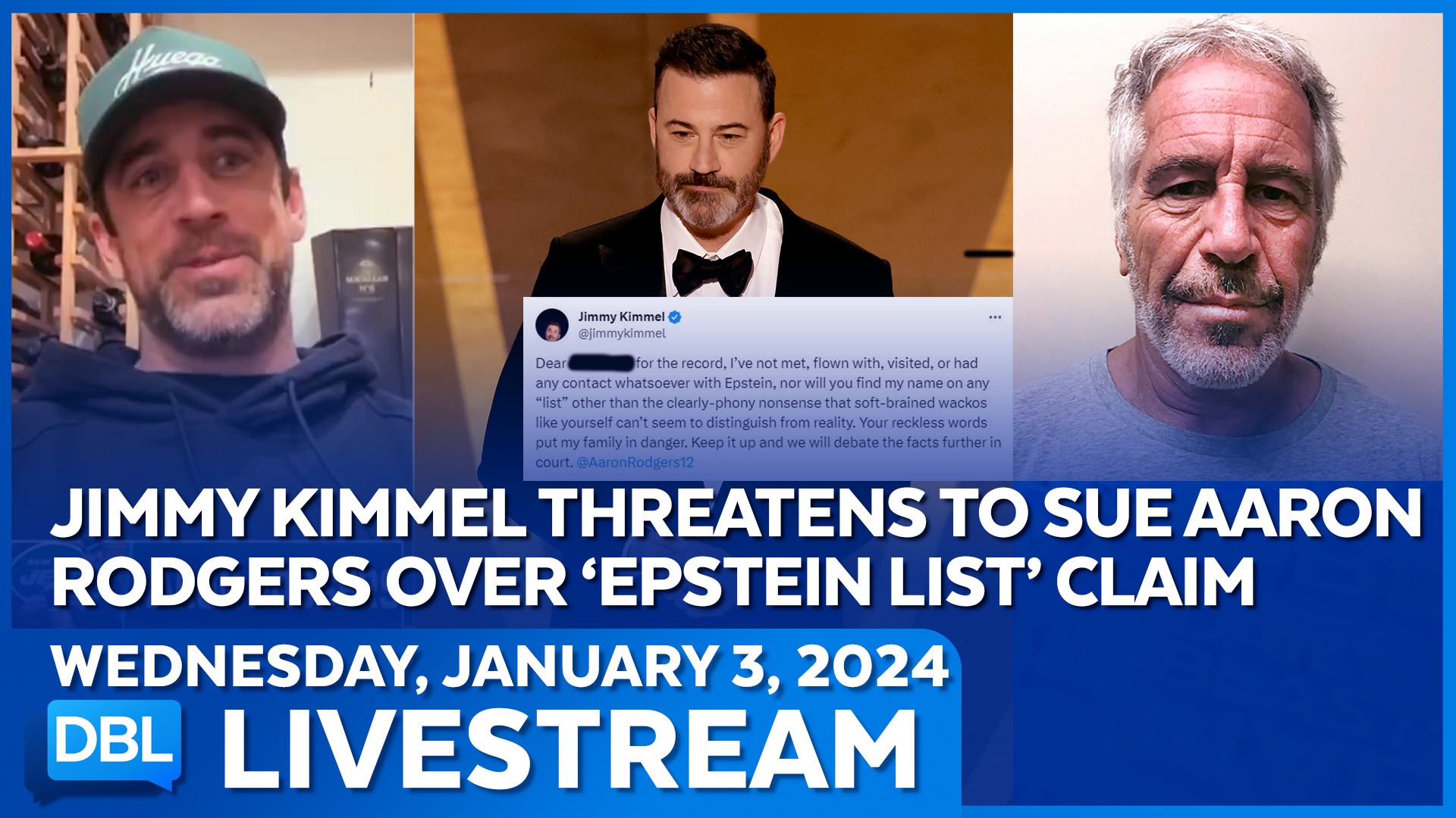 Jimmy Kimmel Threatens to Sue Aaron Rodgers Over 'Epstein List' Claim