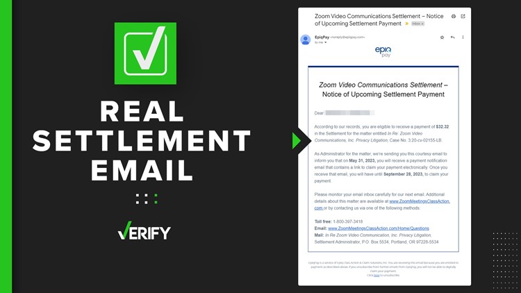 Yes, Zoom class action settlement payment emails are real
