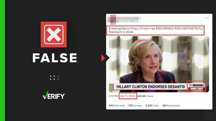 No, Hillary Clinton didn’t endorse Ron DeSantis for president