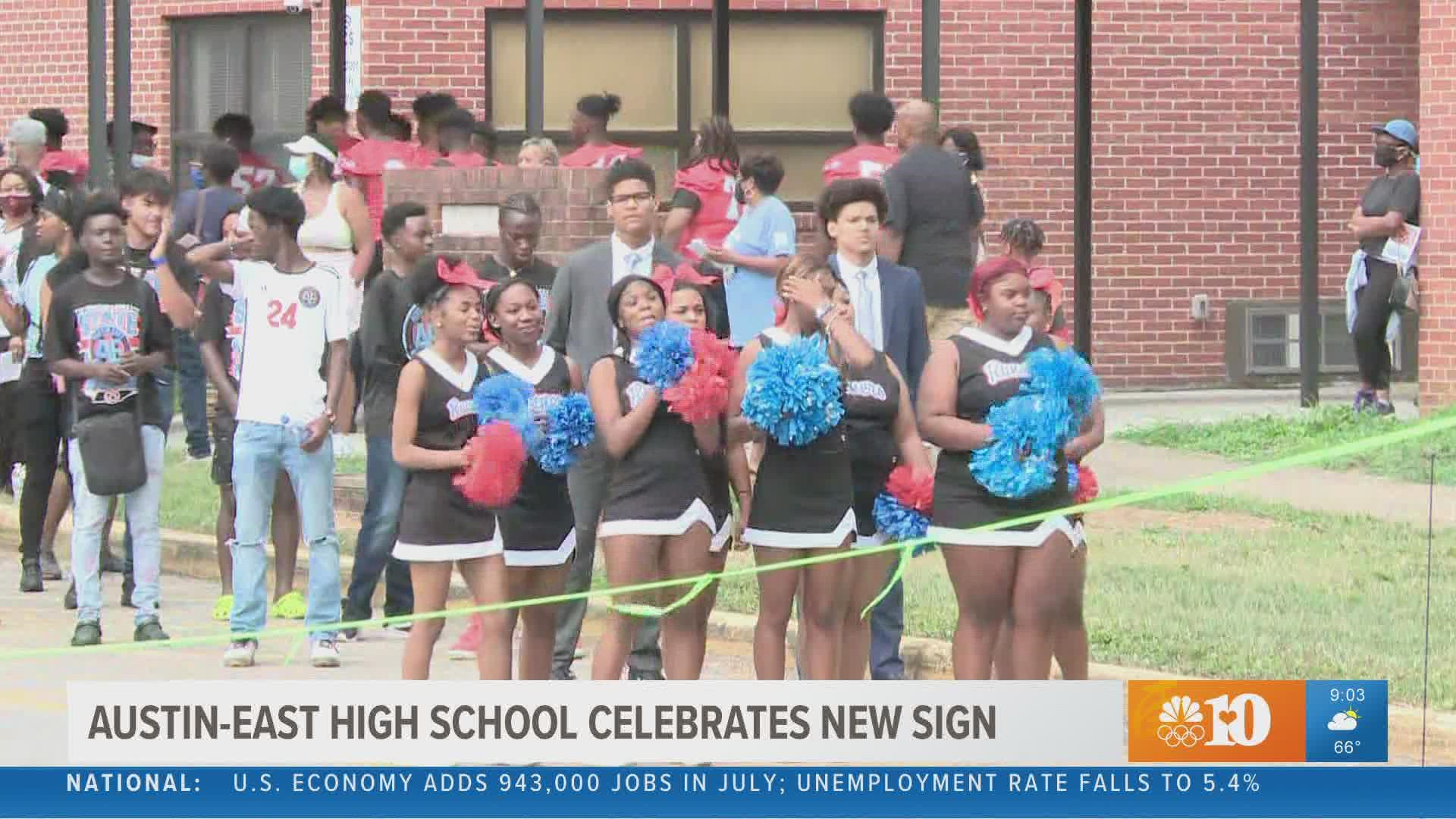 Austin-East High School held a ceremony to celebrate its new electronic sign