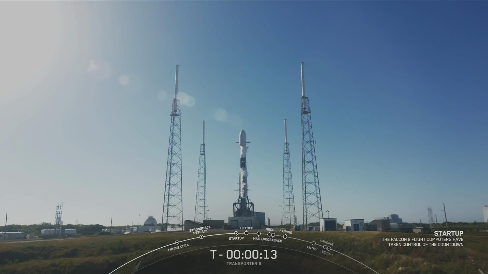SpaceX is targeting 9:56 a.m. for Falcon 9’s launch of the Transporter-6 mission.