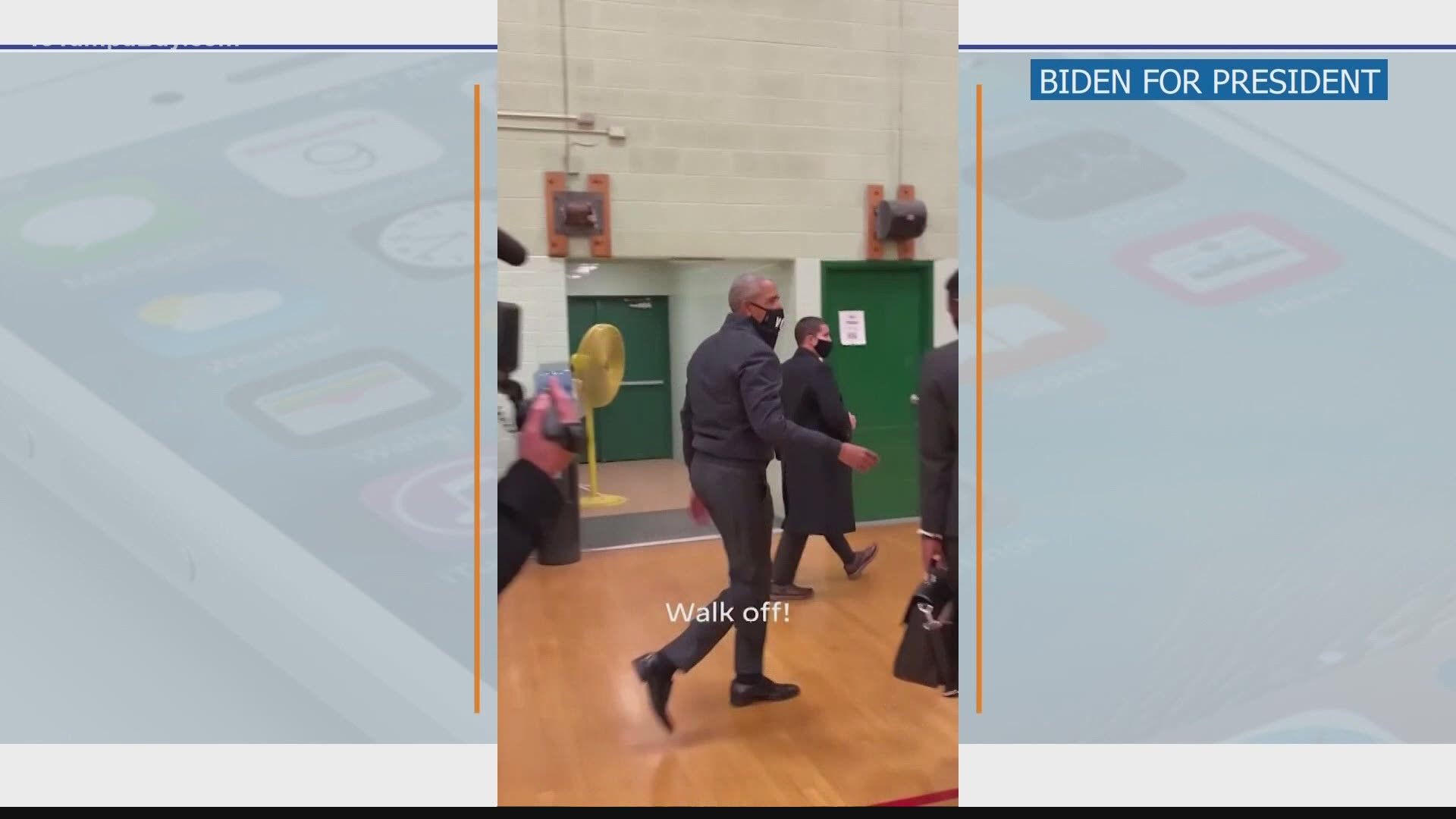 The former president showed off his skills on the court while on the campaign trail with Democratic presidential nominee and former VP Joe Biden.