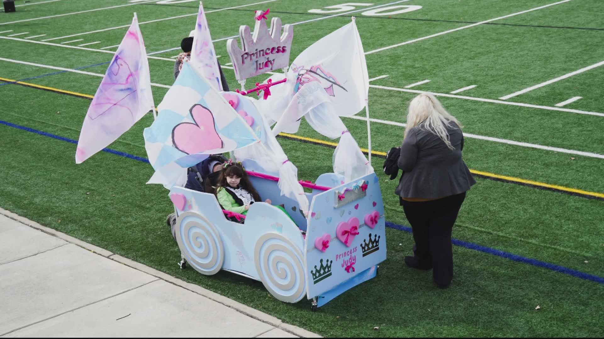 Students from Flint Hill School in Oakton, Virginia built a 9-year-old girl named Judy, a princess carriage.