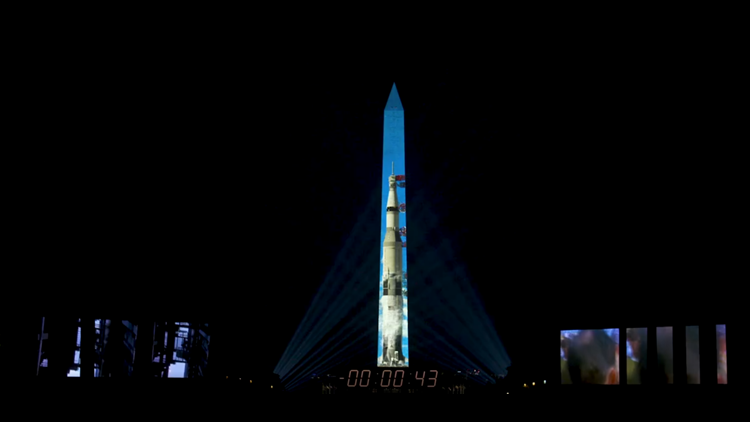 WATCH: Apollo 11 rocket and anniversary show projected on Washington Monument