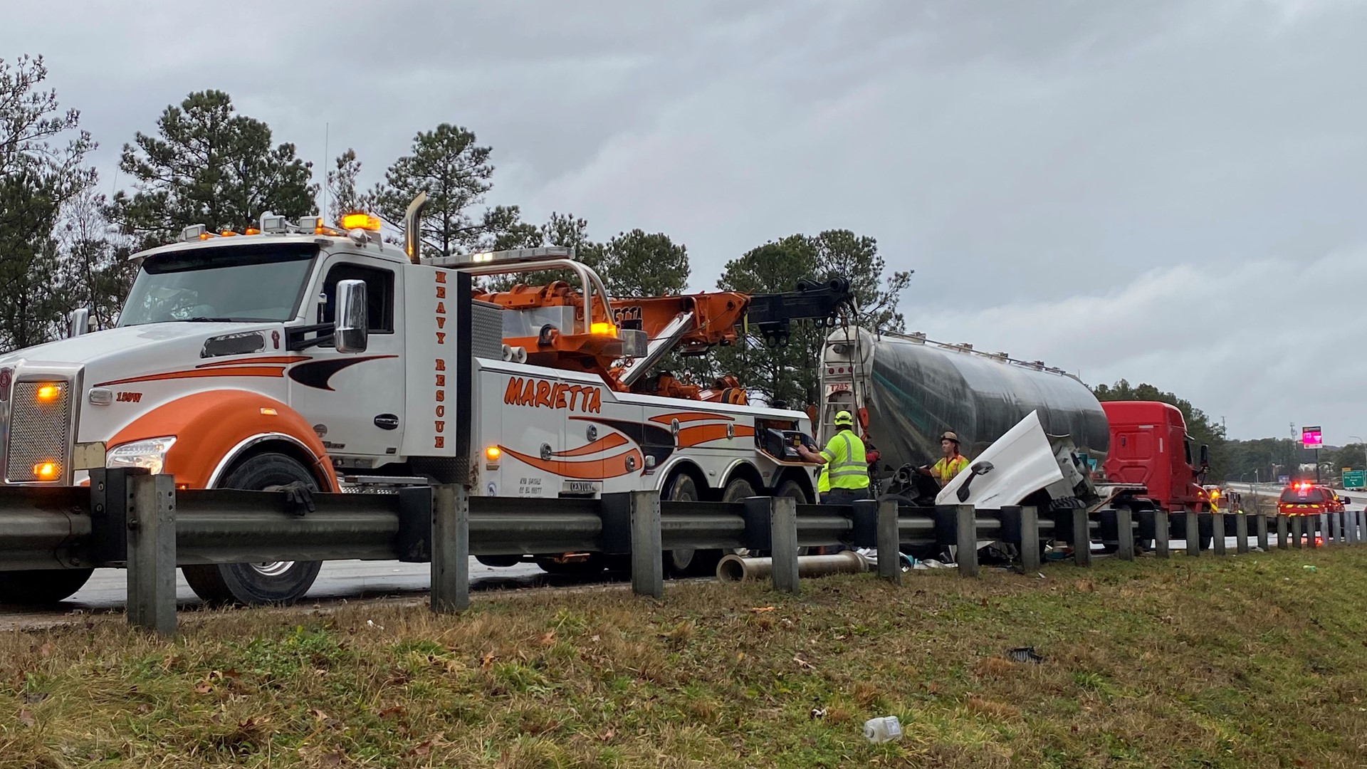 truck drives off overpass truck drives off overpass