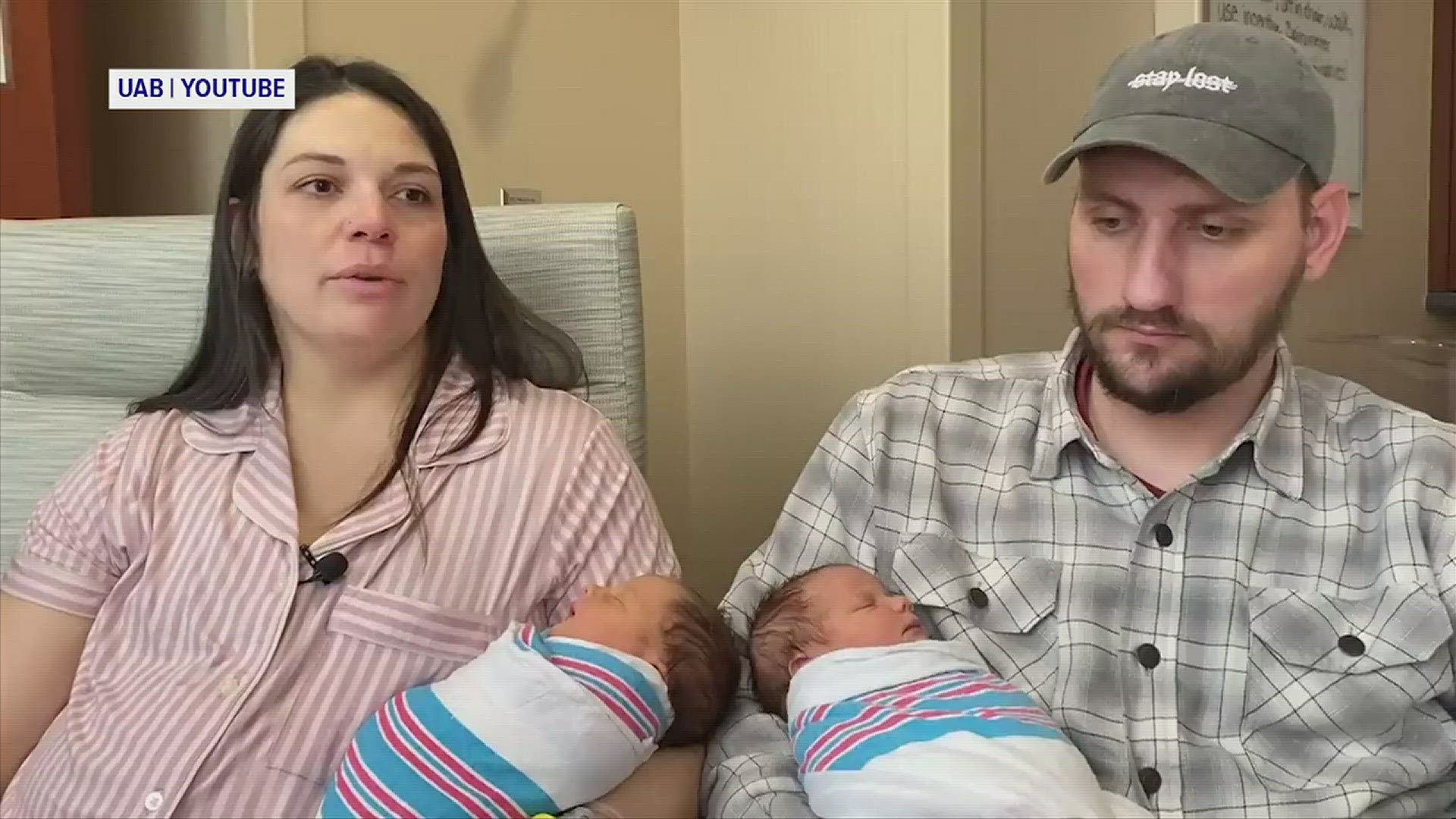 The twins were born after more than 20 hours of total labor at UAB Hospital in Birmingham.