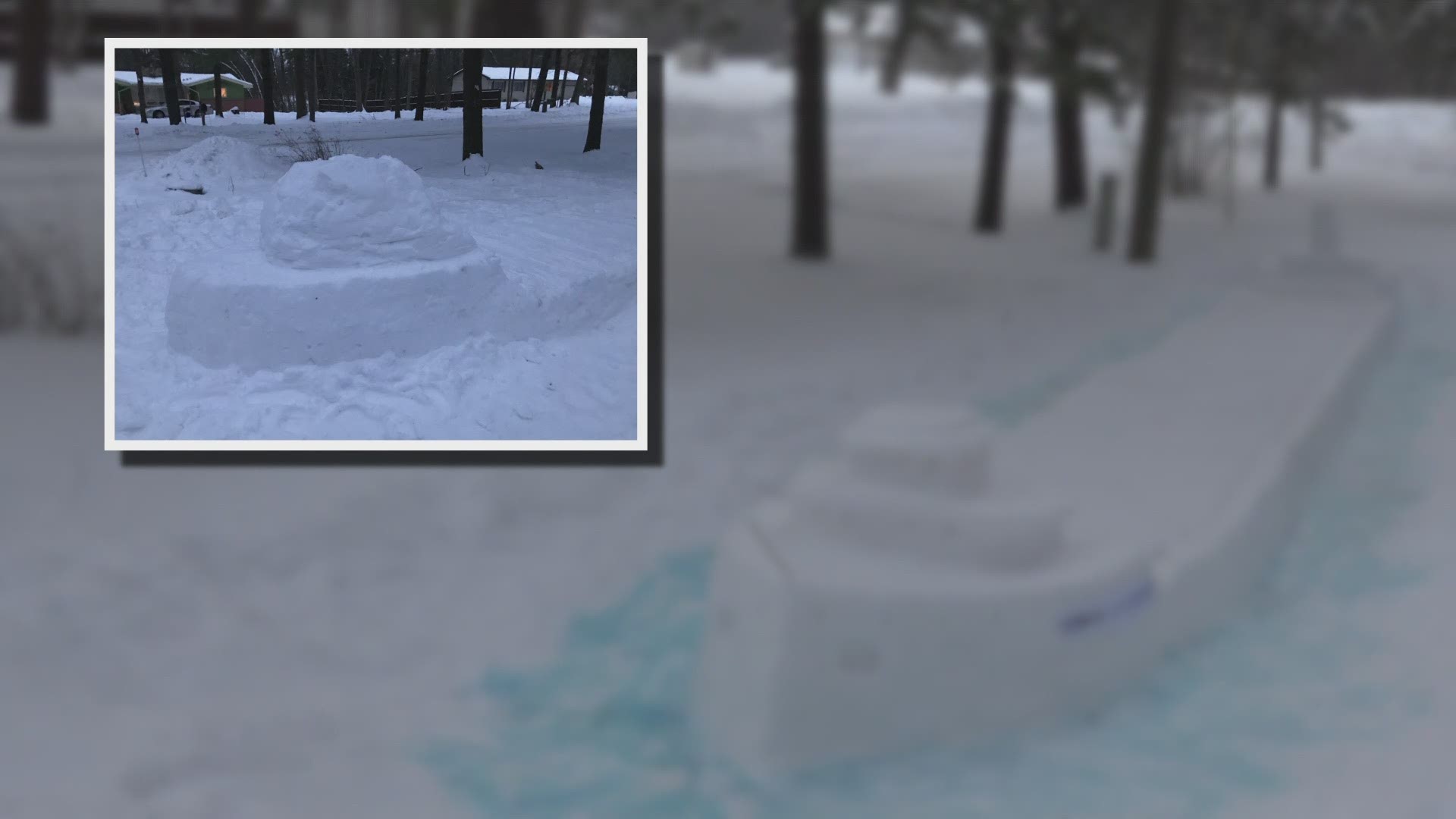 Fran Kantar has been fascinated with the Edmund Fitzgerald since it sank in 1975. She decided recently to sculpt it with snow in her front yard.